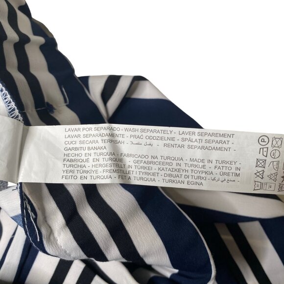 Zara Women's Navy and White Wide Leg Stripe Pants, size Extra Small - Picture 10 of 10